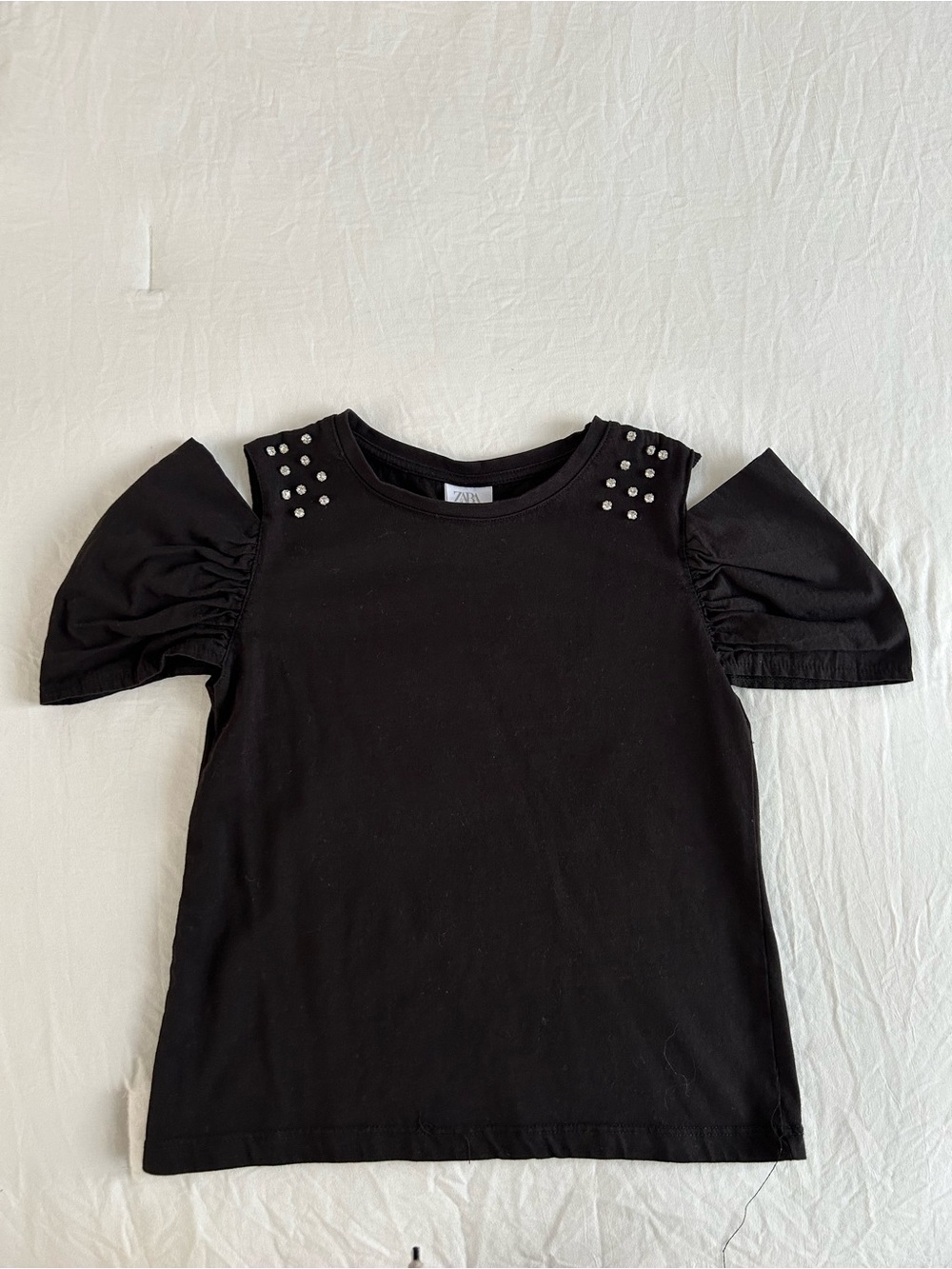 Zara Kids Black Puff Sleeve Tee with Stud Detail